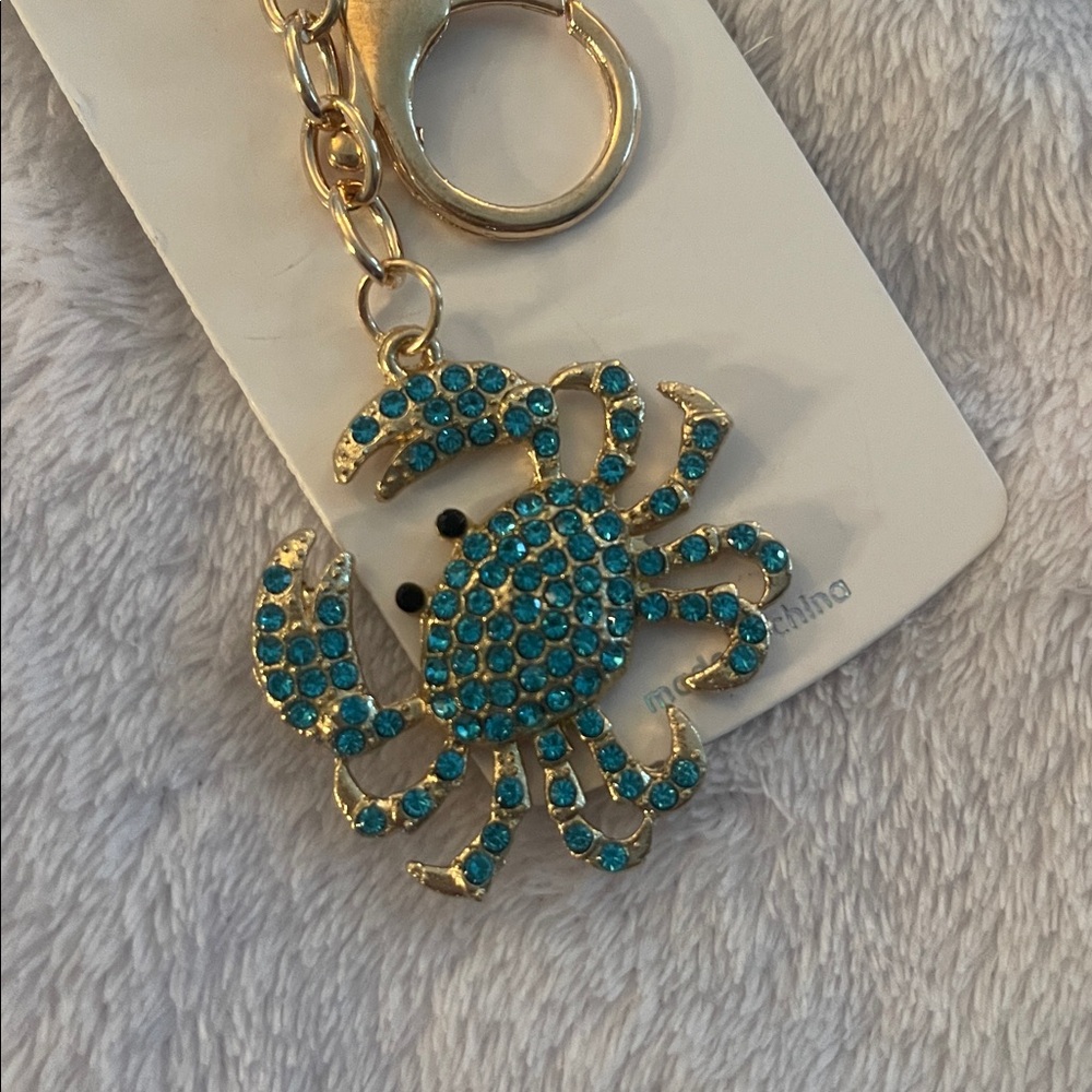 Blue Crab Keychain Gold Ring and lobster claw clasp purse bag charm - Picture 3 of 4